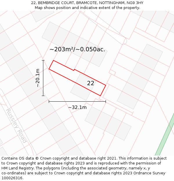 22, BEMBRIDGE COURT, BRAMCOTE, NOTTINGHAM, NG9 3HY: Plot and title map