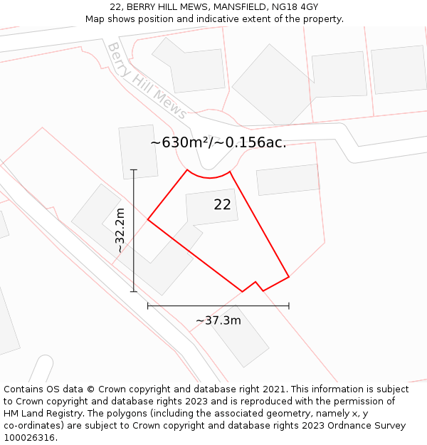 22, BERRY HILL MEWS, MANSFIELD, NG18 4GY: Plot and title map