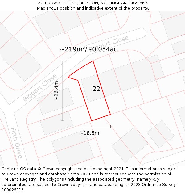 22, BIGGART CLOSE, BEESTON, NOTTINGHAM, NG9 6NN: Plot and title map