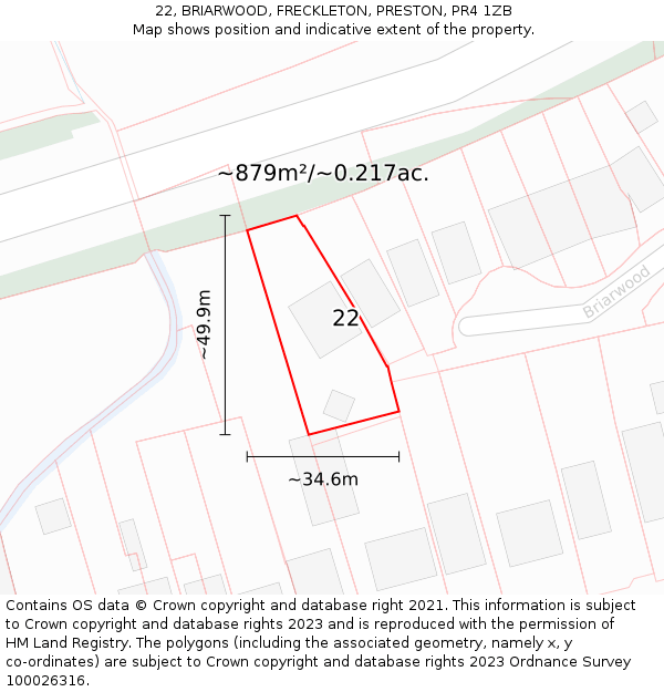 22, BRIARWOOD, FRECKLETON, PRESTON, PR4 1ZB: Plot and title map