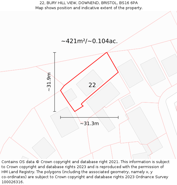 22, BURY HILL VIEW, DOWNEND, BRISTOL, BS16 6PA: Plot and title map