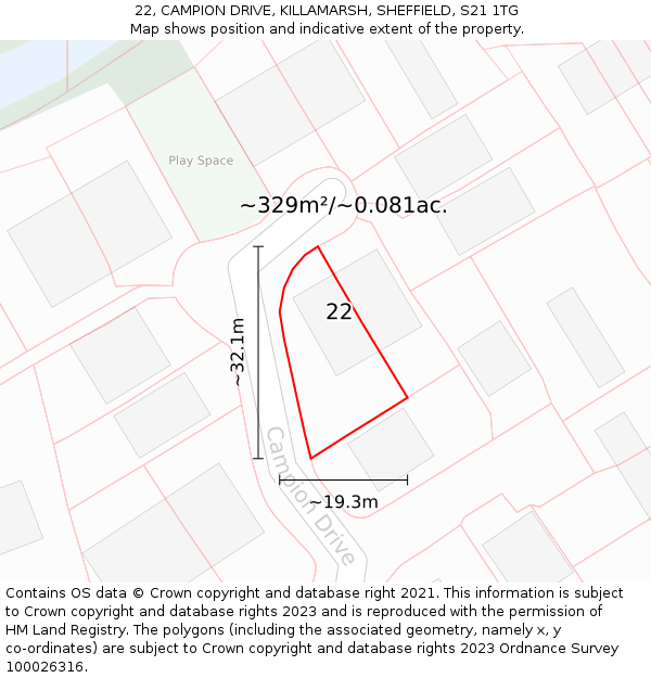 22, CAMPION DRIVE, KILLAMARSH, SHEFFIELD, S21 1TG: Plot and title map