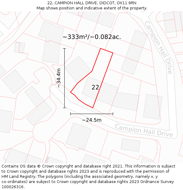 22, CAMPION HALL DRIVE, DIDCOT, OX11 9RN: Plot and title map