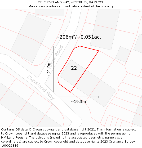 22, CLEVELAND WAY, WESTBURY, BA13 2GH: Plot and title map