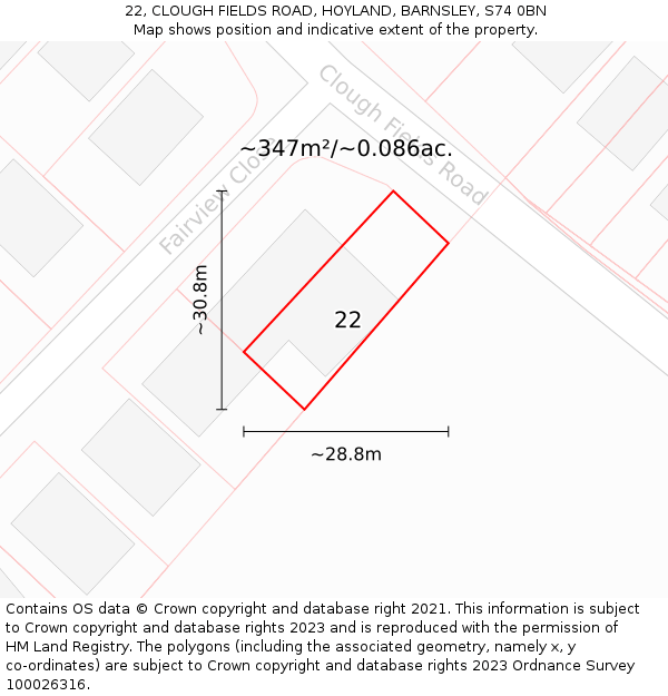 22, CLOUGH FIELDS ROAD, HOYLAND, BARNSLEY, S74 0BN: Plot and title map