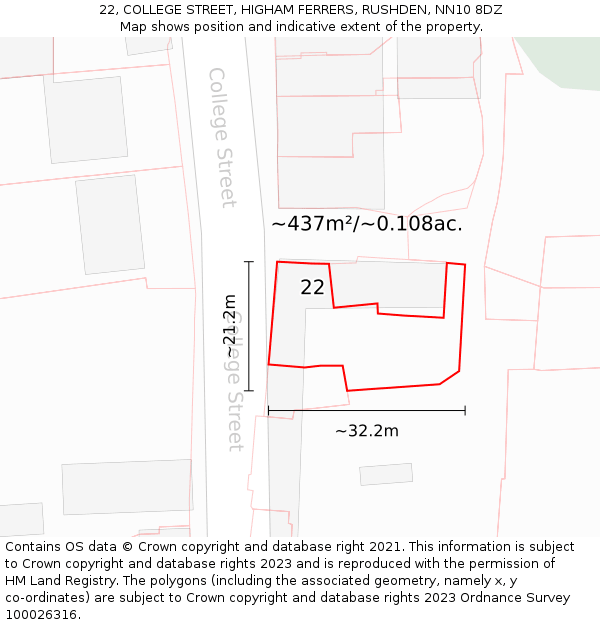 22, COLLEGE STREET, HIGHAM FERRERS, RUSHDEN, NN10 8DZ: Plot and title map