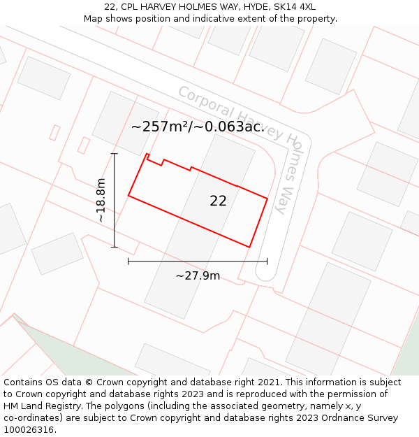 22, CPL HARVEY HOLMES WAY, HYDE, SK14 4XL: Plot and title map