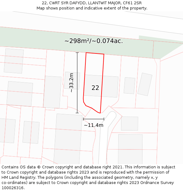 22, CWRT SYR DAFYDD, LLANTWIT MAJOR, CF61 2SR: Plot and title map