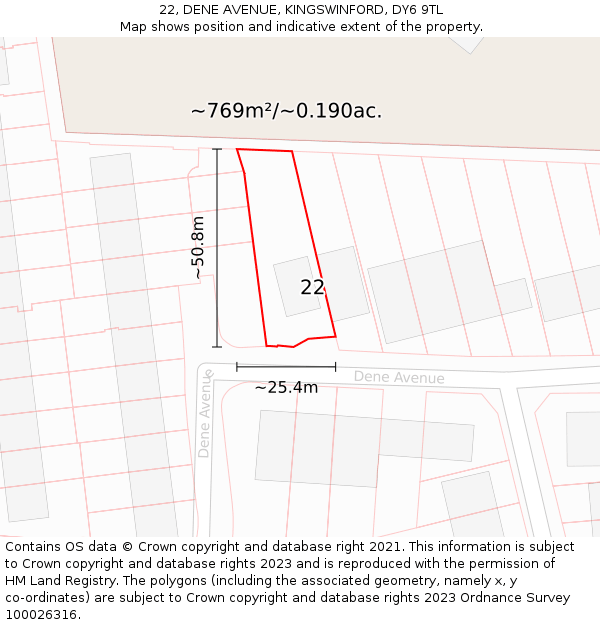 22, DENE AVENUE, KINGSWINFORD, DY6 9TL: Plot and title map