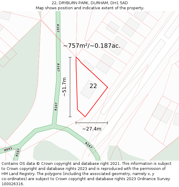 22, DRYBURN PARK, DURHAM, DH1 5AD: Plot and title map