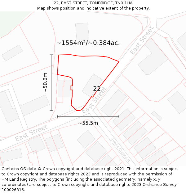 22, EAST STREET, TONBRIDGE, TN9 1HA: Plot and title map