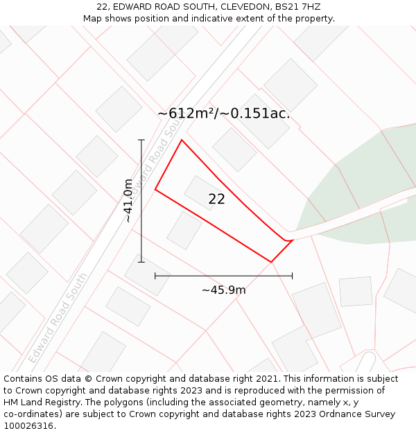 22, EDWARD ROAD SOUTH, CLEVEDON, BS21 7HZ: Plot and title map