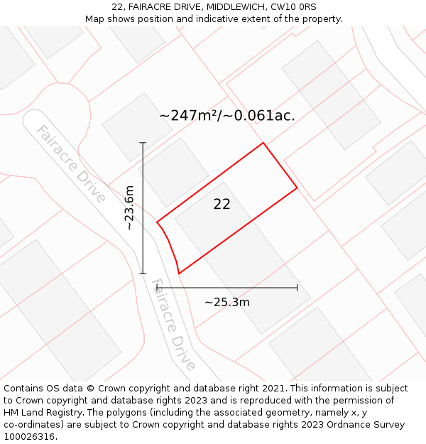 22, FAIRACRE DRIVE, MIDDLEWICH, CW10 0RS: Plot and title map