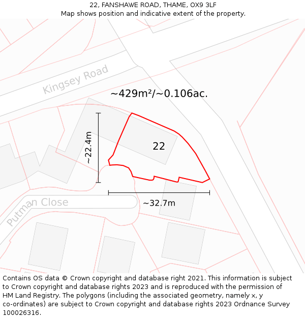 22, FANSHAWE ROAD, THAME, OX9 3LF: Plot and title map