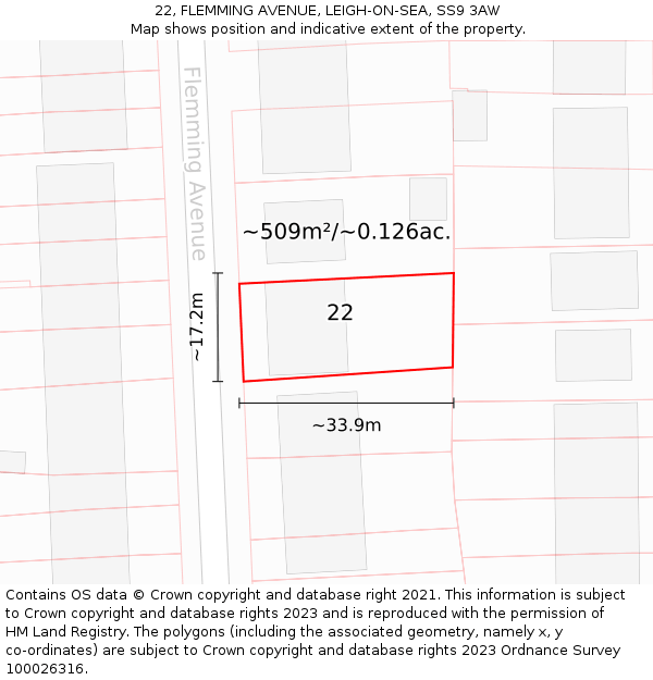 22, FLEMMING AVENUE, LEIGH-ON-SEA, SS9 3AW: Plot and title map