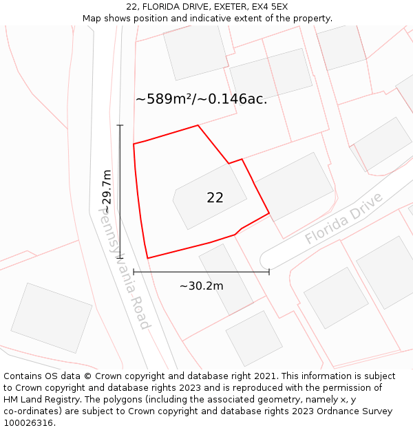 22, FLORIDA DRIVE, EXETER, EX4 5EX: Plot and title map