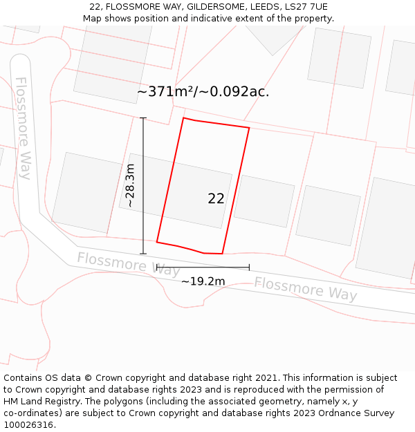 22, FLOSSMORE WAY, GILDERSOME, LEEDS, LS27 7UE: Plot and title map