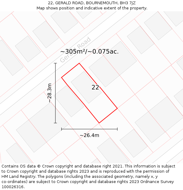 22, GERALD ROAD, BOURNEMOUTH, BH3 7JZ: Plot and title map