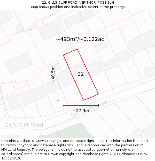 22, GILLS CLIFF ROAD, VENTNOR, PO38 1LH: Plot and title map