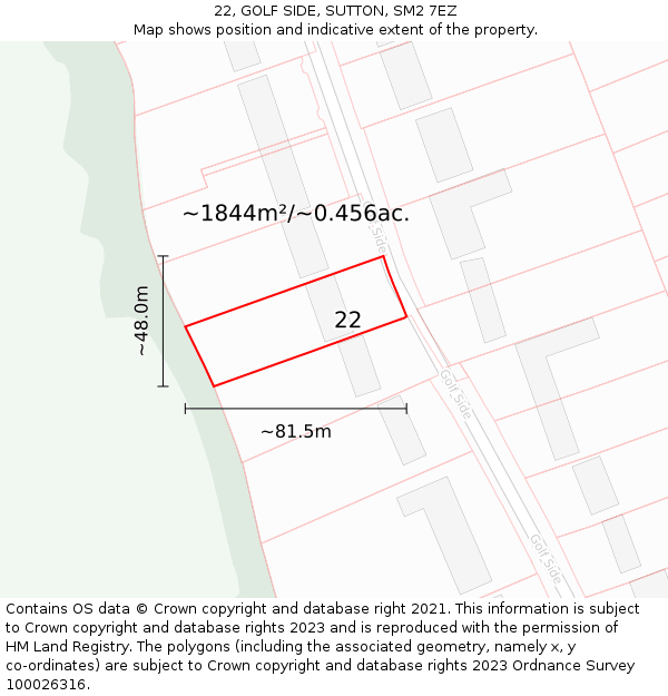 22, GOLF SIDE, SUTTON, SM2 7EZ: Plot and title map