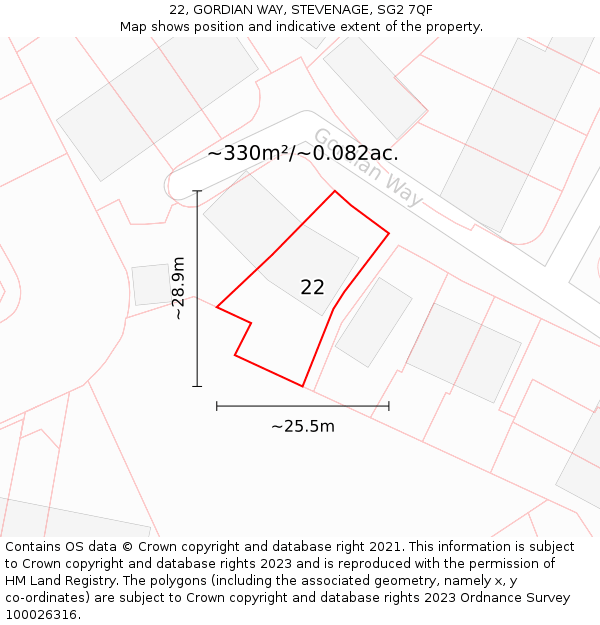 22, GORDIAN WAY, STEVENAGE, SG2 7QF: Plot and title map