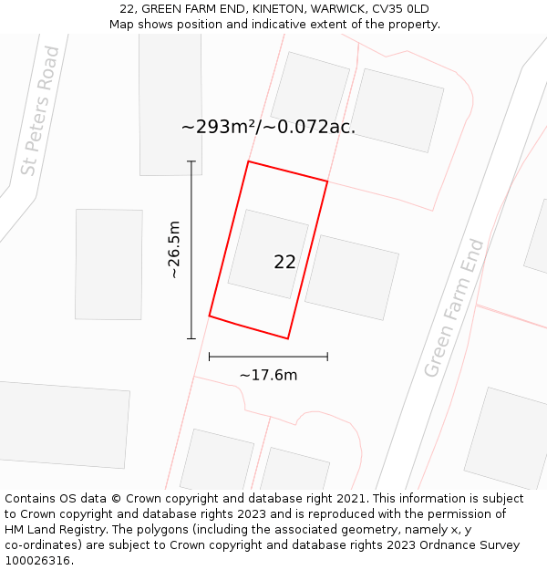 22, GREEN FARM END, KINETON, WARWICK, CV35 0LD: Plot and title map