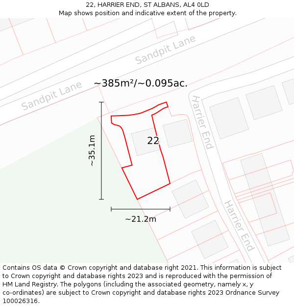 22, HARRIER END, ST ALBANS, AL4 0LD: Plot and title map