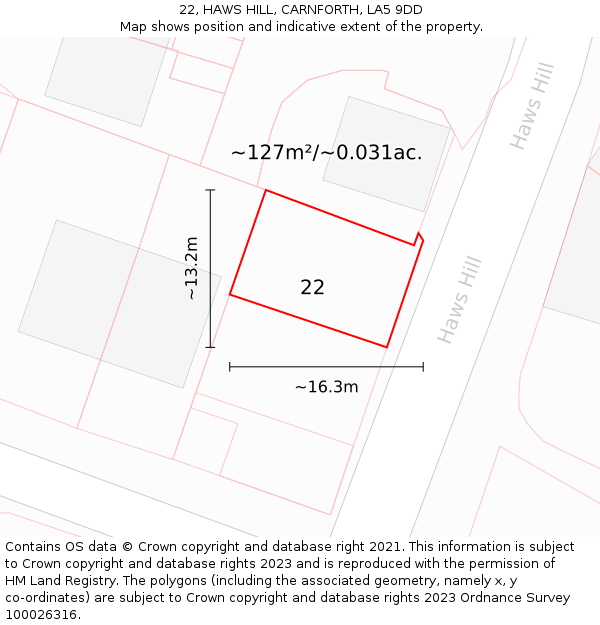 22, HAWS HILL, CARNFORTH, LA5 9DD: Plot and title map