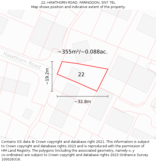 22, HAWTHORN ROAD, FARINGDON, SN7 7EL: Plot and title map