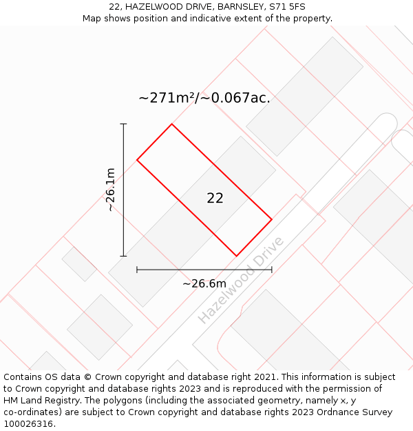 22, HAZELWOOD DRIVE, BARNSLEY, S71 5FS: Plot and title map