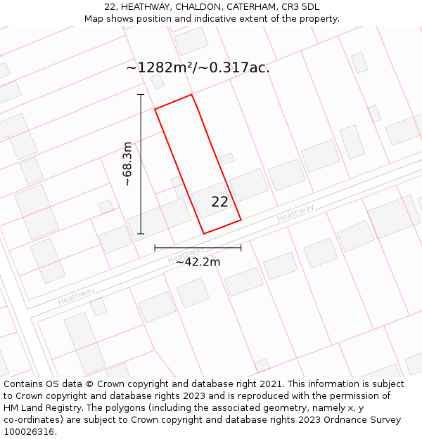 22, HEATHWAY, CHALDON, CATERHAM, CR3 5DL: Plot and title map