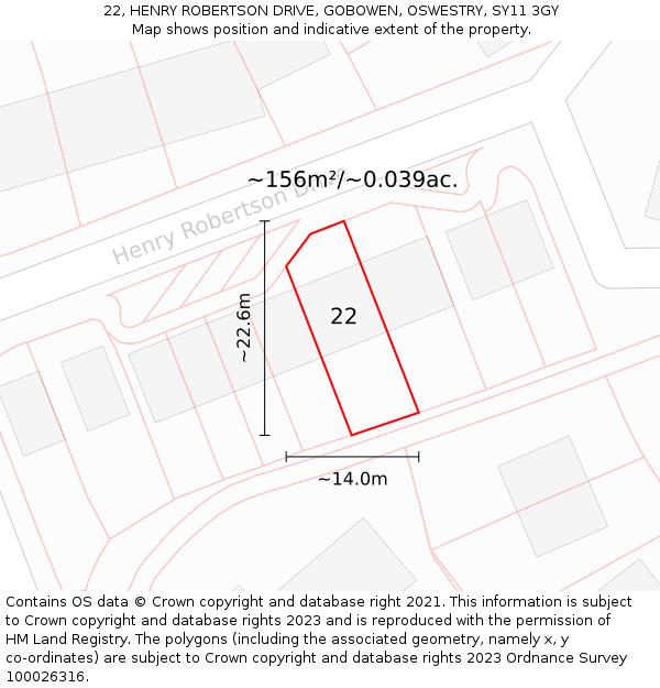 22, HENRY ROBERTSON DRIVE, GOBOWEN, OSWESTRY, SY11 3GY: Plot and title map