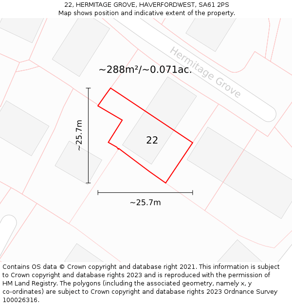 22, HERMITAGE GROVE, HAVERFORDWEST, SA61 2PS: Plot and title map