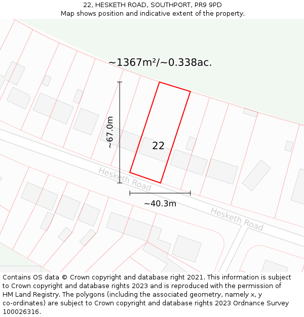 22, HESKETH ROAD, SOUTHPORT, PR9 9PD: Plot and title map