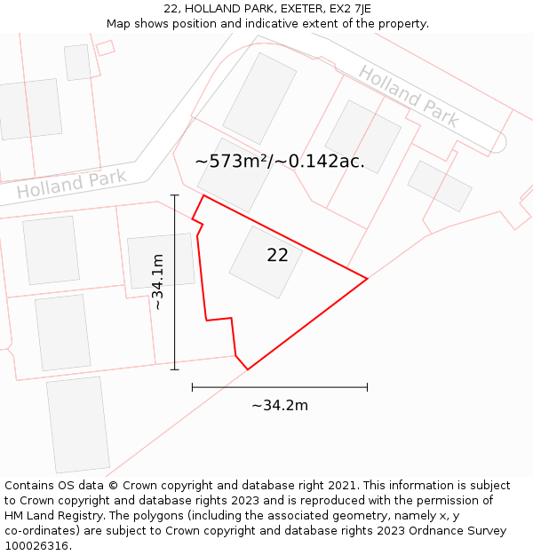 22, HOLLAND PARK, EXETER, EX2 7JE: Plot and title map