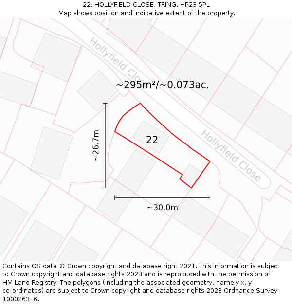 22, HOLLYFIELD CLOSE, TRING, HP23 5PL: Plot and title map