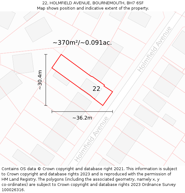 22, HOLMFIELD AVENUE, BOURNEMOUTH, BH7 6SF: Plot and title map