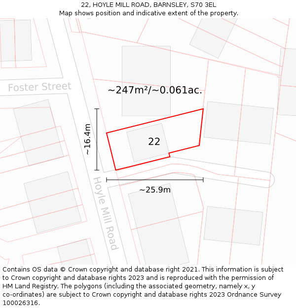 22, HOYLE MILL ROAD, BARNSLEY, S70 3EL: Plot and title map