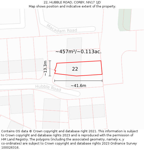 22, HUBBLE ROAD, CORBY, NN17 1JD: Plot and title map