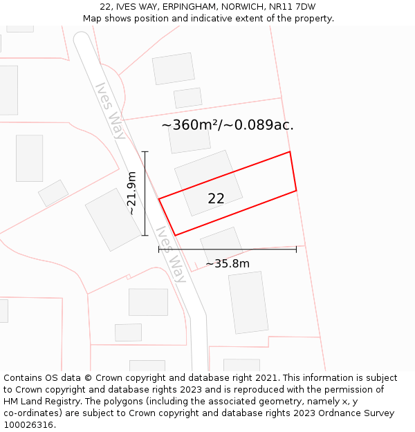 22, IVES WAY, ERPINGHAM, NORWICH, NR11 7DW: Plot and title map