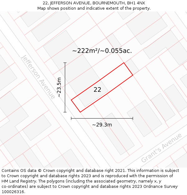 22, JEFFERSON AVENUE, BOURNEMOUTH, BH1 4NX: Plot and title map