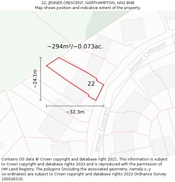 22, JENNER CRESCENT, NORTHAMPTON, NN2 8NB: Plot and title map