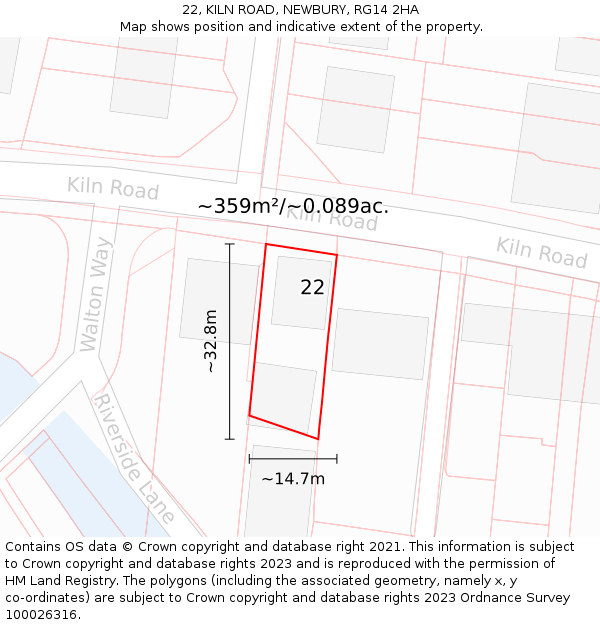 22, KILN ROAD, NEWBURY, RG14 2HA: Plot and title map