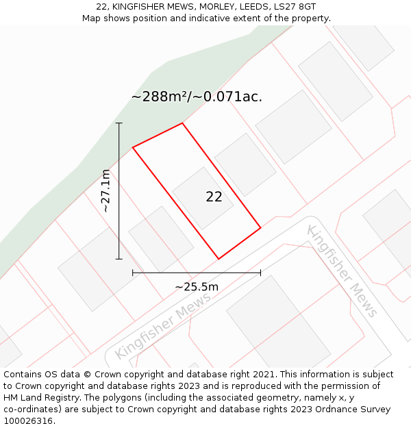 22, KINGFISHER MEWS, MORLEY, LEEDS, LS27 8GT: Plot and title map