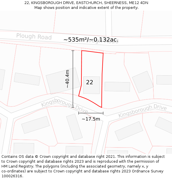 22, KINGSBOROUGH DRIVE, EASTCHURCH, SHEERNESS, ME12 4DN: Plot and title map