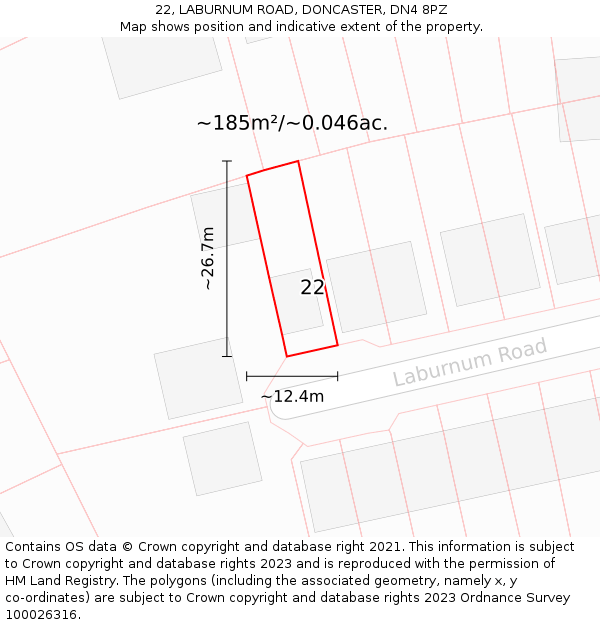 22, LABURNUM ROAD, DONCASTER, DN4 8PZ: Plot and title map