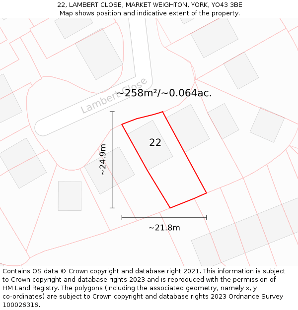 22, LAMBERT CLOSE, MARKET WEIGHTON, YORK, YO43 3BE: Plot and title map