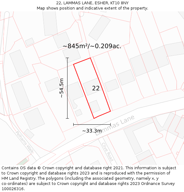 22, LAMMAS LANE, ESHER, KT10 8NY: Plot and title map