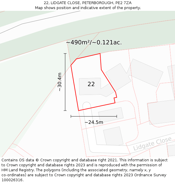 22, LIDGATE CLOSE, PETERBOROUGH, PE2 7ZA: Plot and title map