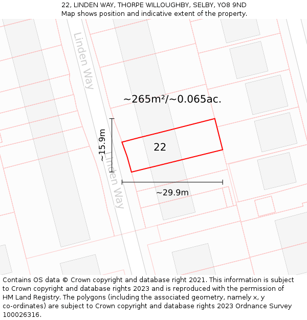 22, LINDEN WAY, THORPE WILLOUGHBY, SELBY, YO8 9ND: Plot and title map